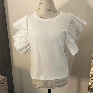 Zara White Ruffle Sleeve Cotton Tee